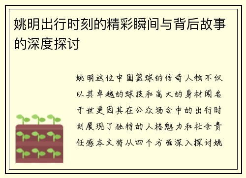 姚明出行时刻的精彩瞬间与背后故事的深度探讨
